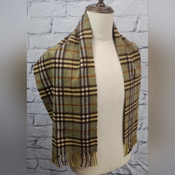 Burberry Vintage Scarf Nova Check 100% Cashmere England 90s Y2K 56" x 12" - Picture 9 of 11